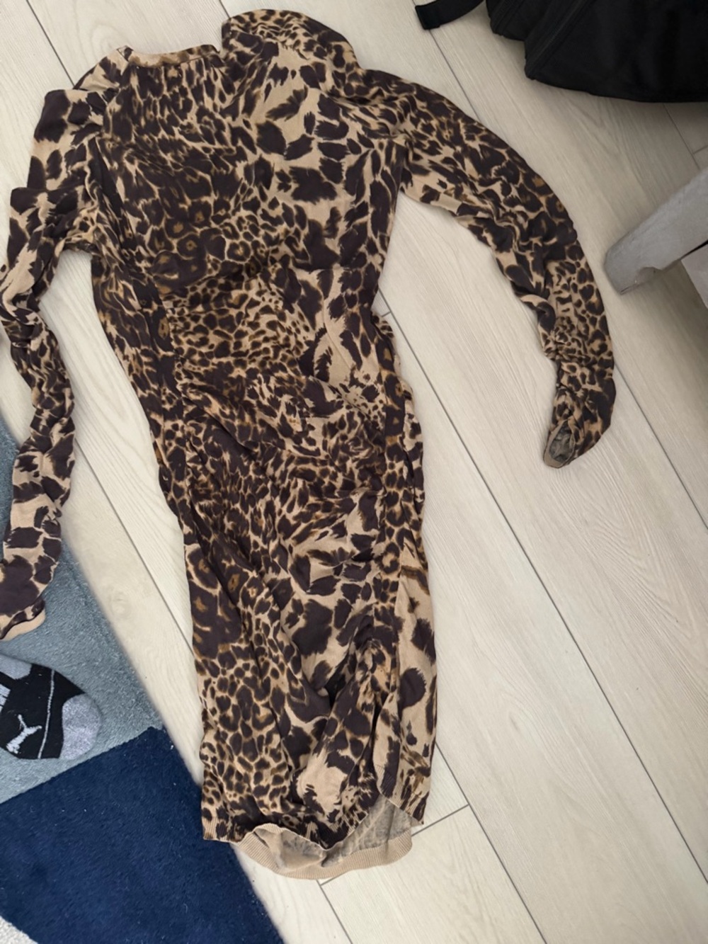 Moda International Leopard Print Long Sleeve Dress in Brown and Tan